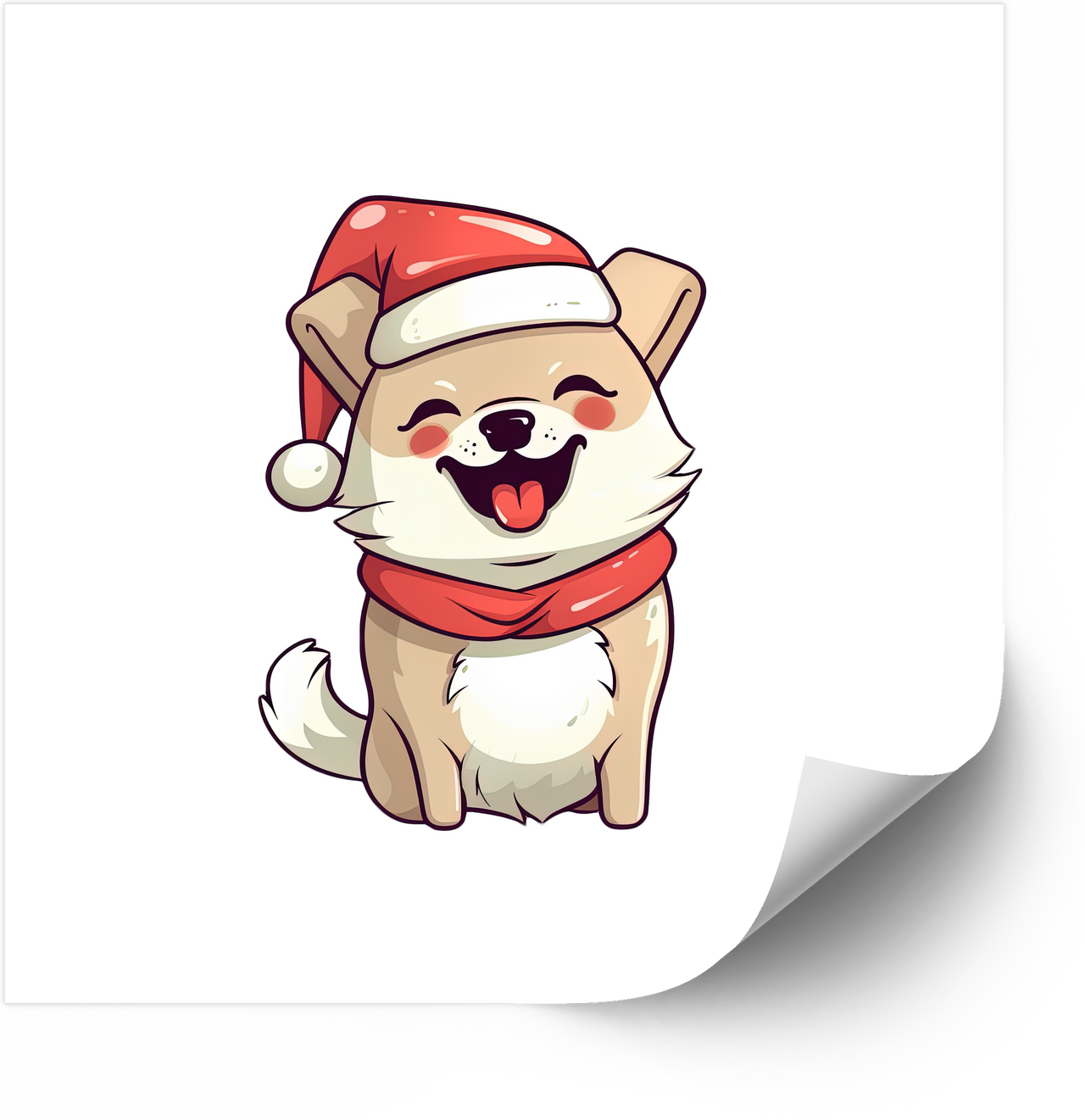 Cute Christmas Puppy Santa Hat Sticker | Kawaii Holiday Dog Vinyl Decal