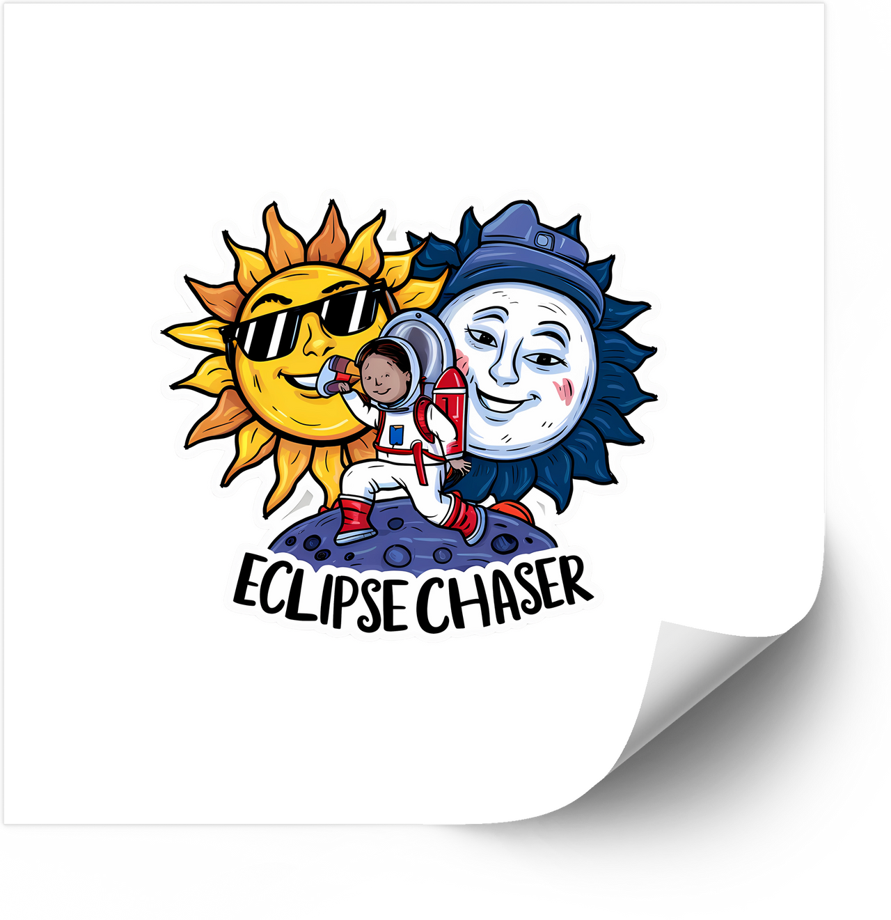Eclipse Chaser Sun Moon Astronaut Sticker | Cute Kawaii Solar Eclipse Vinyl Decal