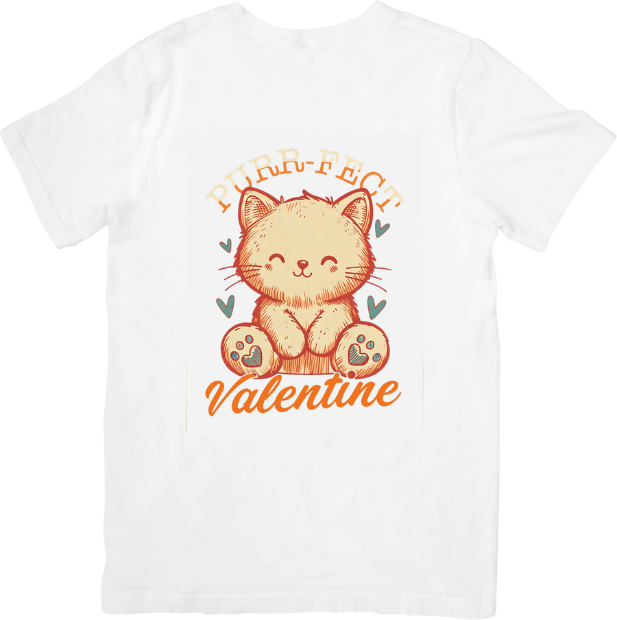 Purr-fect Valentine Kitten T-Shirt | Cute Kawaii Cat Valentine's Day Graphic Tee | Cat Lover Gift
