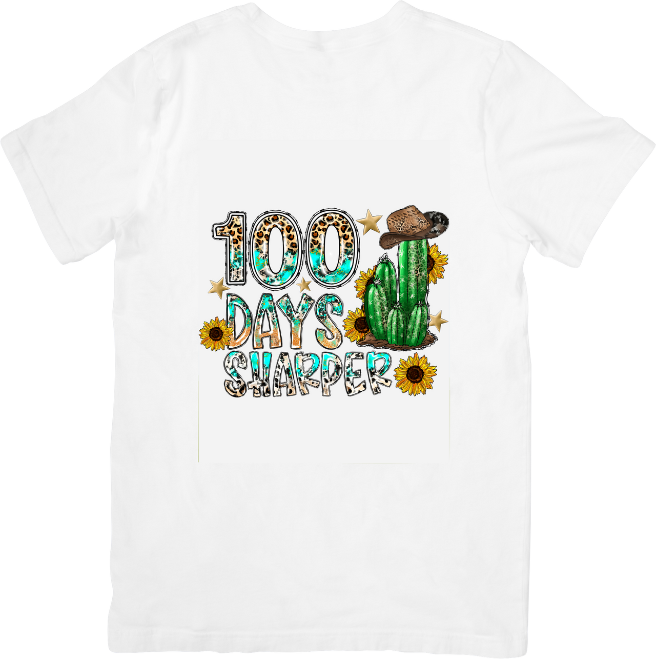 100 Days Sharper Cactus T-Shirt | Boho Western School Milestone Graphic Tee | Teacher Gift