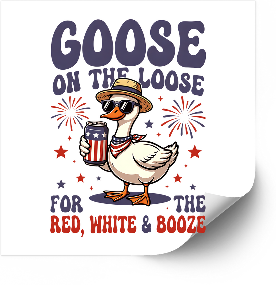 Goose on the Loose Red White and Booze Sticker | Funny Patriotic Fourth of July Vinyl Decal